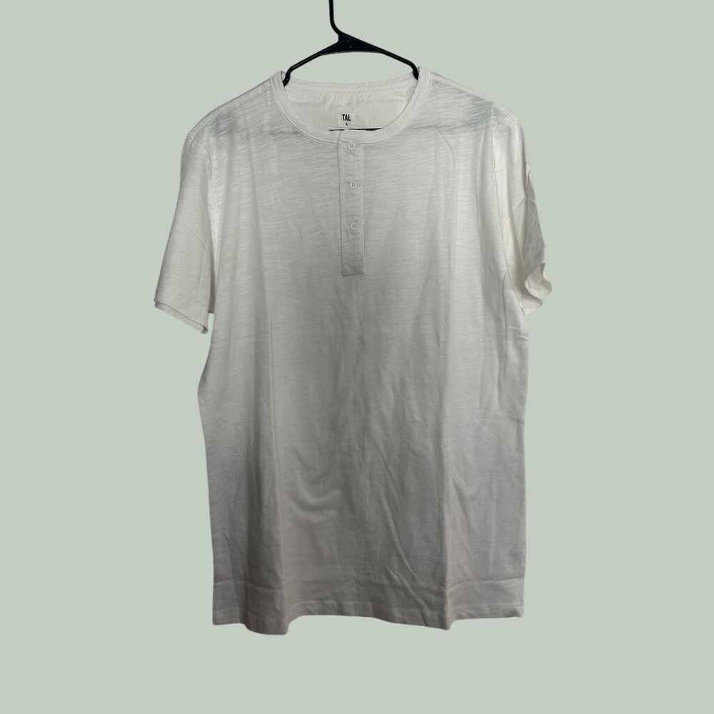 TAL Mens White 100% Cotton‎ Slub Short Sleeve Henley Shirt XL GT1038